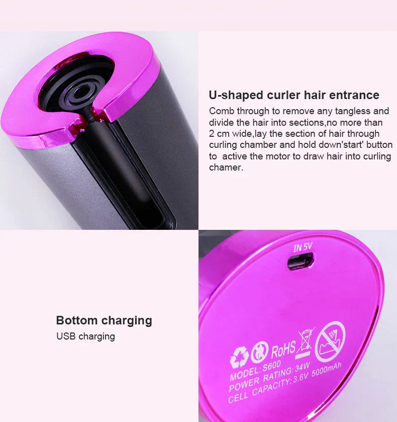 Automatic Hair Curler – 3 Color Options, USB Charging, Wireless Rotating Curling Iron, Anti-Scalding