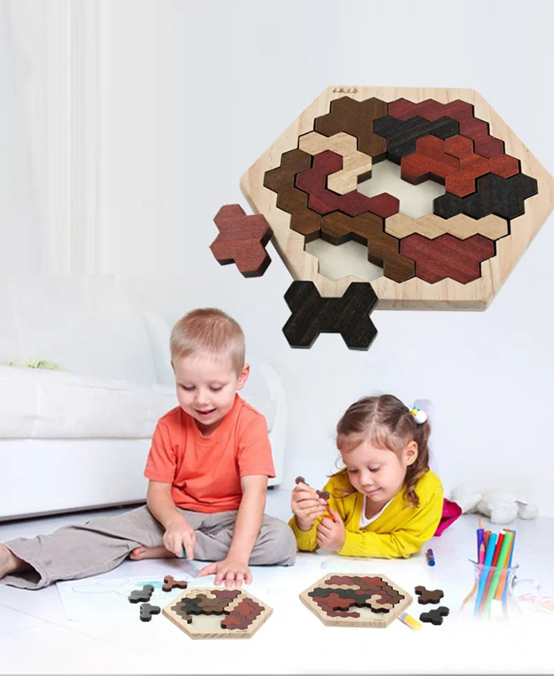 Montessori Wooden 3D Jigsaw Puzzle – Tangram Math & Shape Matching Educational Toys for Kids