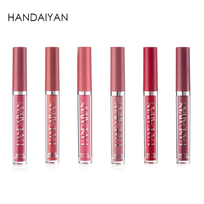 HANDAIYAN 6-Piece Liquid Velvet Matte Lip Gloss Set – Long Lasting Red & Nude Lipsticks for Women