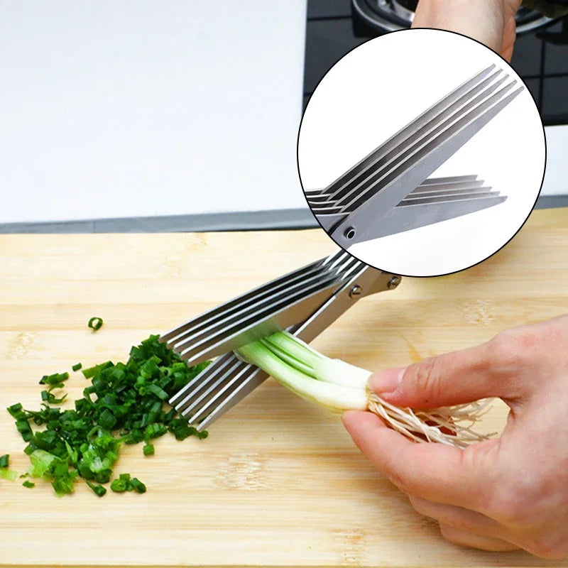 Multi-functional Stainless Steel Kitchen Scissors – 3/5 Layer Pepper, Scallion, and Laver Cutter Cooking Tool