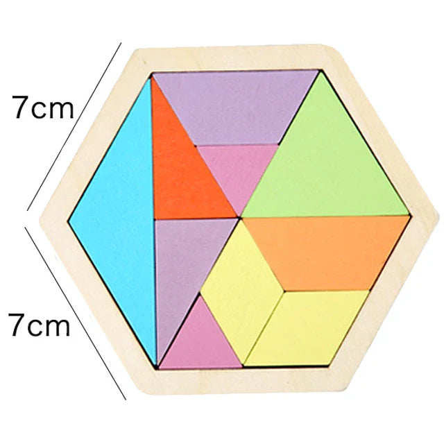 Montessori Wooden 3D Jigsaw Puzzle – Tangram Math & Shape Matching Educational Toys for Kids