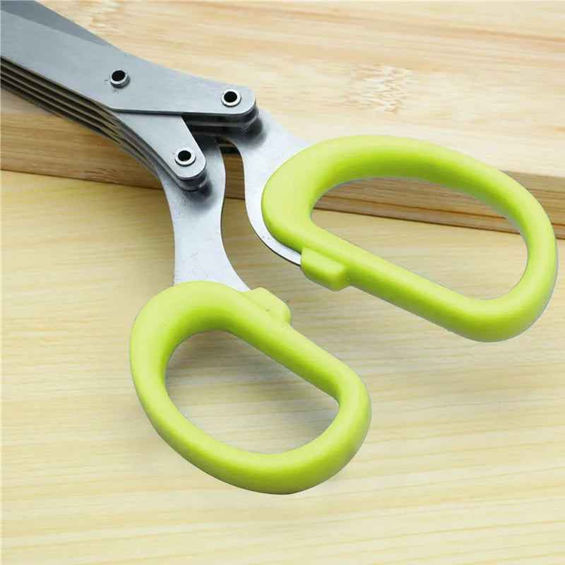 Multi-functional Stainless Steel Kitchen Scissors – 3/5 Layer Pepper, Scallion, and Laver Cutter Cooking Tool