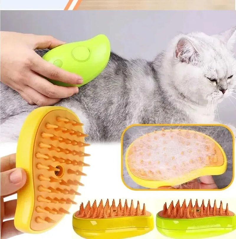 3-in-1 Cat & Dog Steamy Brush – Electric Pet Grooming Tool with Sprayer & Massage Comb