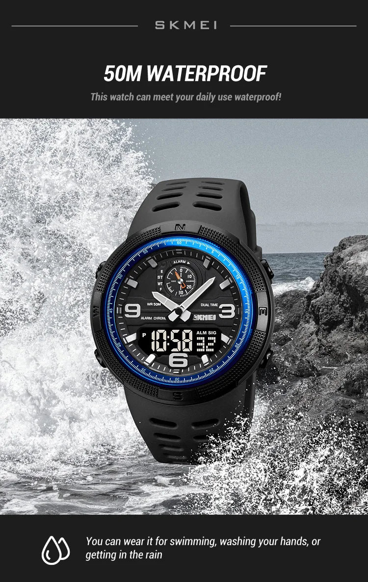 SKMEI 1655 Outdoor Sports Men's Electronic Watch – Dual Display Multifunctional Waterproof Exploration Watch