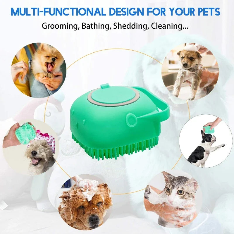 Pet Dog Shampoo Brush – 2.7oz 80ml Cat Massage Comb, Soft Silicone Rubber Grooming Scrubber for Bathing Short Hair