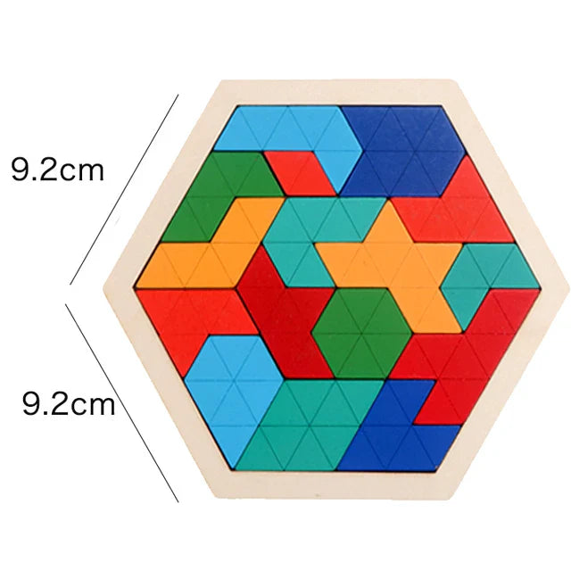 Montessori Wooden 3D Jigsaw Puzzle – Tangram Math & Shape Matching Educational Toys for Kids